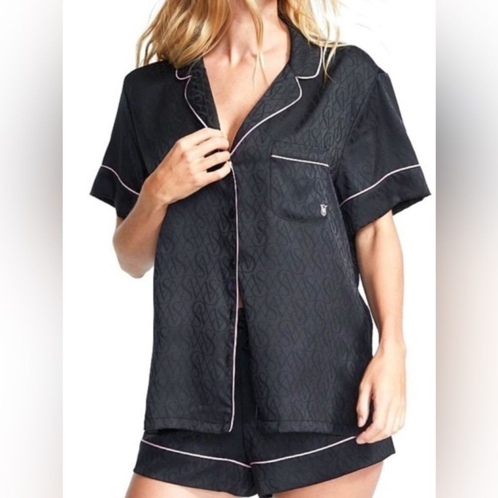 Victoria's Secret Black Pajama Top with Pink Trim